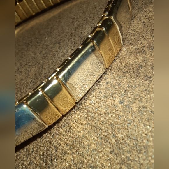 Vintage two tone stretch bracelet, art deco style metal - Picture 5 of 10